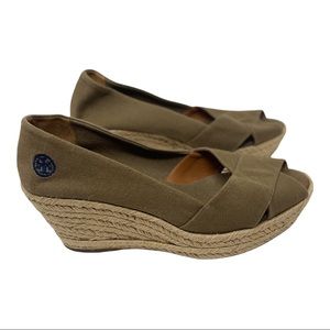 Tory Burch Filipa Olive green canvas espadrille wedges